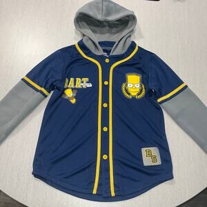 The Simpsons Bart Simpson Hooded Baseball Jersey Shirt – Navy/Yellow Youth 14/16